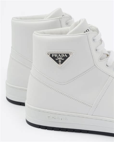 prada black and white sneaker|Prada white high top sneakers.